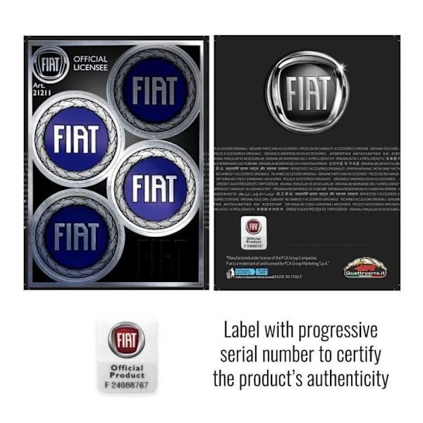 Dekal - Fiat - Blå logotyp - HQ kromstöd - 94 x 131 mm - Högt motstånd Blå