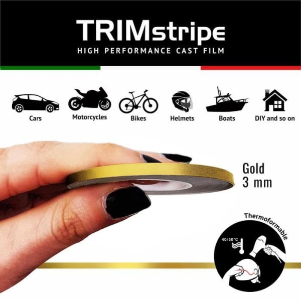 Trim Stripes självhäftande remsor för bilar, guld, 3 mm x 10 mt