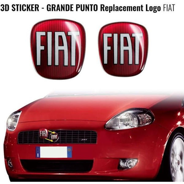 Dekal - Fiat - Grande Punto - 3D - Röd - Mått: 65x60mm, 71x65mm