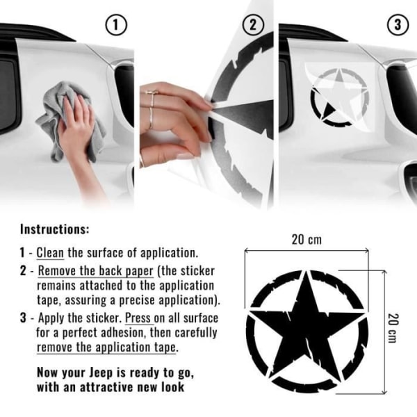 Klistermærker Klistermærker - Army Star - Jeep Renegade - Militærgrøn - Diameter 20 cm - 2 stk.