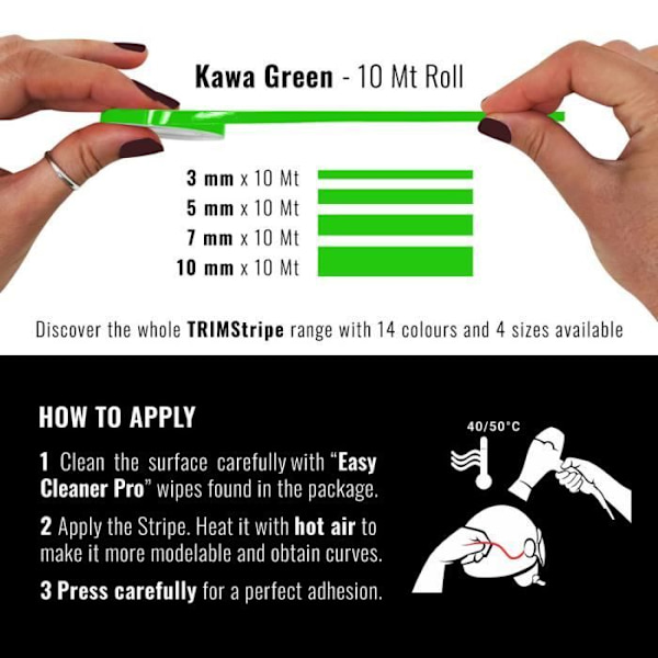 Självhäftande remsor - Trimband - Kawa Green - 5 mm x 10 mt - Termoformbar - Väderbeständig Grön Kawa