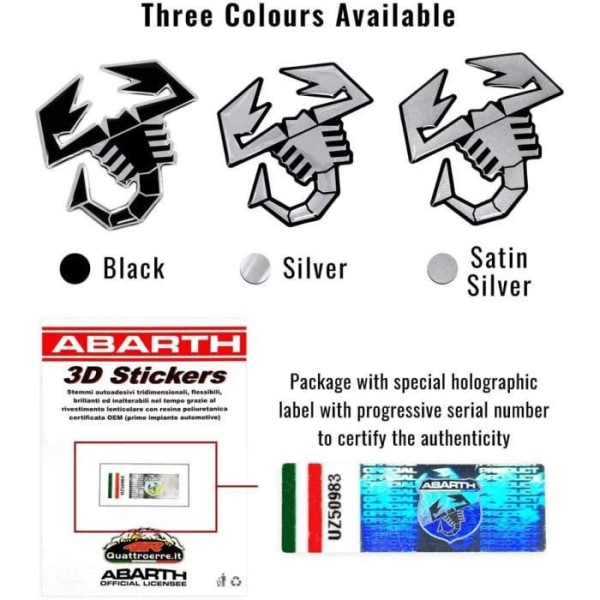 Autocollant - Abarth - Skorpion 3D - Sort - 65 mm - Bil
