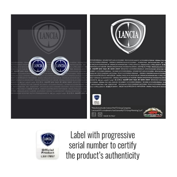 3D Lancia officielt logoklistermærke, diameter 12 mm, 2 stk