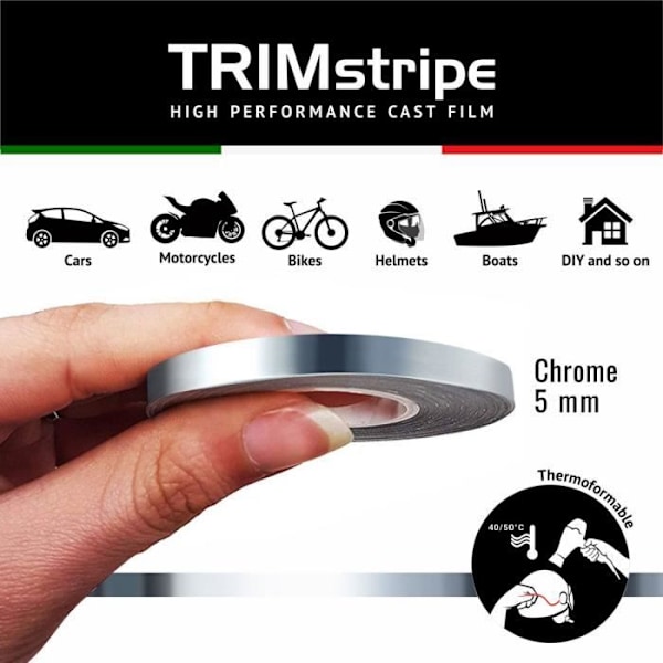 Självhäftande remsor - Trimband - Krom - 5 mm x 10 mt - Beständig - Självhäftande
