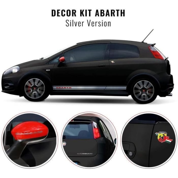 Dekorationskit - Abarth - Punto - Sølv - Abarth-bogstaver - 3D klistermærke