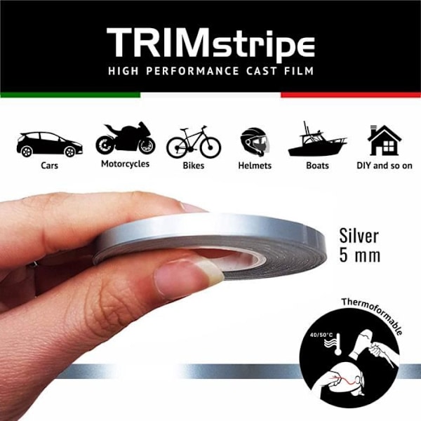 Självhäftande remsor - Trimband - Silver - 5 mm x 10 mt - Termoformbar - Väderbeständig