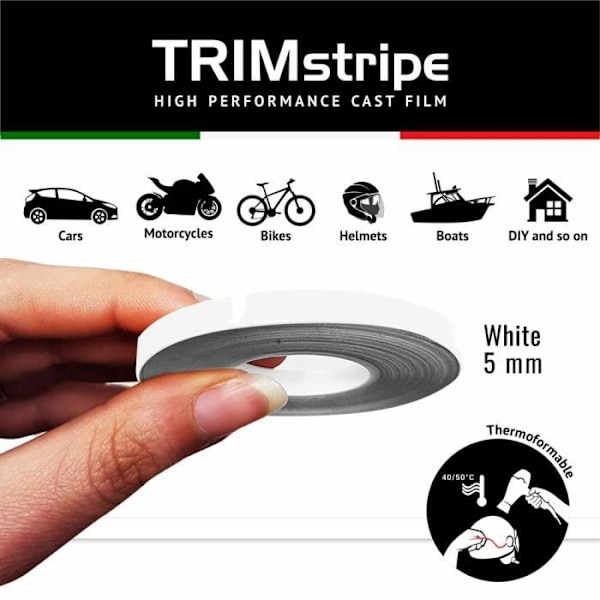 Självhäftande remsor - Trimband - Vit - 5 mm x 10 mt - GJUTT Vinyl - Multifunktion Vit