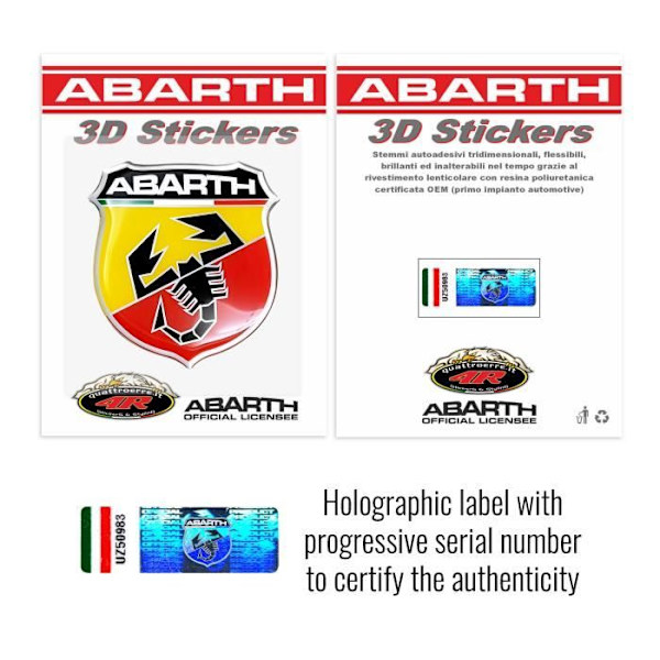 Abarth Official 3D Sticker, 1 Logo Badge, 80 mm