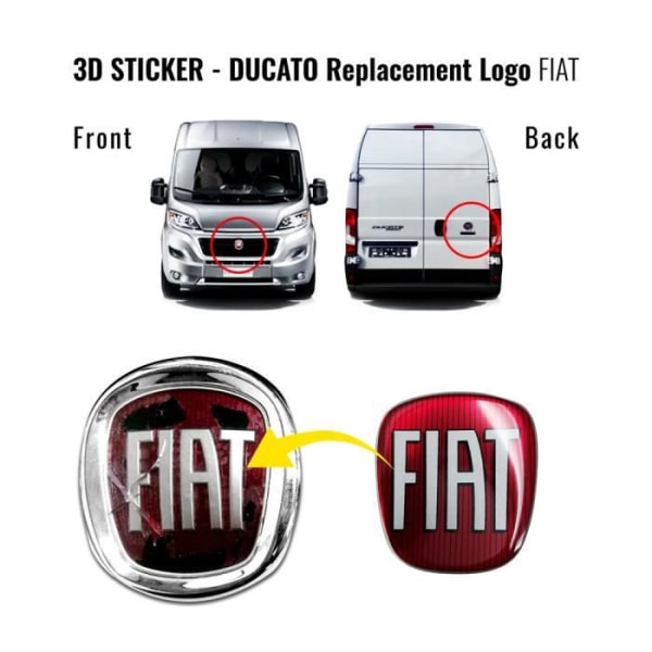 Fiat 3D Replacement Logo Sticker för Ducato, fram och bak