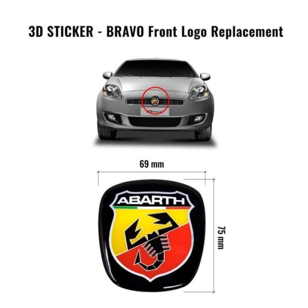 3D Abarth officiella ersättningslogodekal för Fiat Bravo, fram