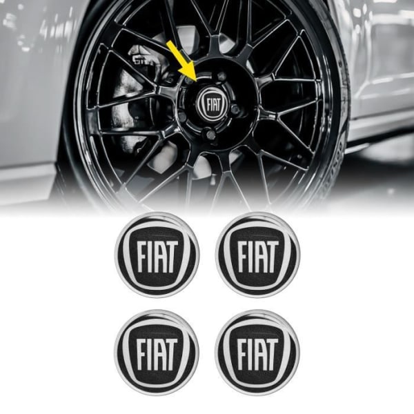 3D Stickers - Fiat - Hjulkapsel - Sort - 4 stk - Diameter 58 mm