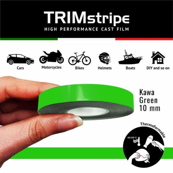 Självhäftande remsor - Trimband - Kawa Green - 10 mm x 10 mt - Termoformbar - Väderbeständig Grön Kawa