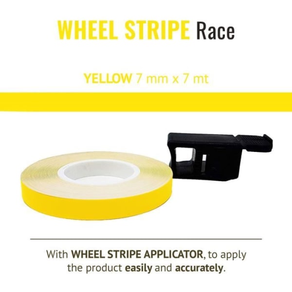 Wheel Stripes Racing självhäftande remsor för motorcykelfälgar med applikator, gul, 7 mm x 7 mt