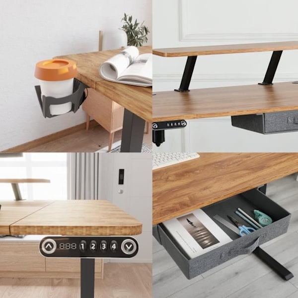 Radlove 160 cm L Form Højdejusterbar Skrivebord - Elektrisk Højde Justerbar Sid-Stå Skrivebord, Retro træfarve kastanj