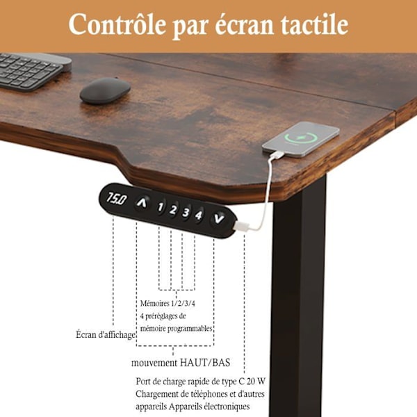 Radlove 150cm L Form Höjdjusterbart skrivbord-Elektriskt Höjdjusterbart Sitt-Stå-skrivbord, Brun kastanj