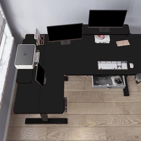 Radlove 160x120cm L Form Højdejusterbart hjørneskrivebord - elektrisk højdejusterbart siddestående skrivebord, farve sort Svart