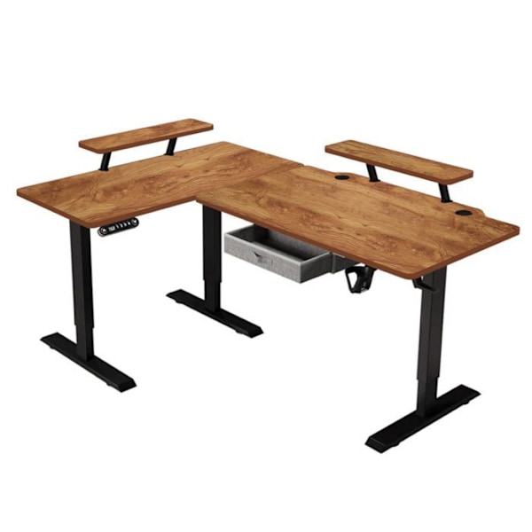Radlove 160x120cm L Form Højdejusterbart hjørneskrivebord - elektrisk højdejusterbart sidde-stå skrivebord, retro farve kastanj