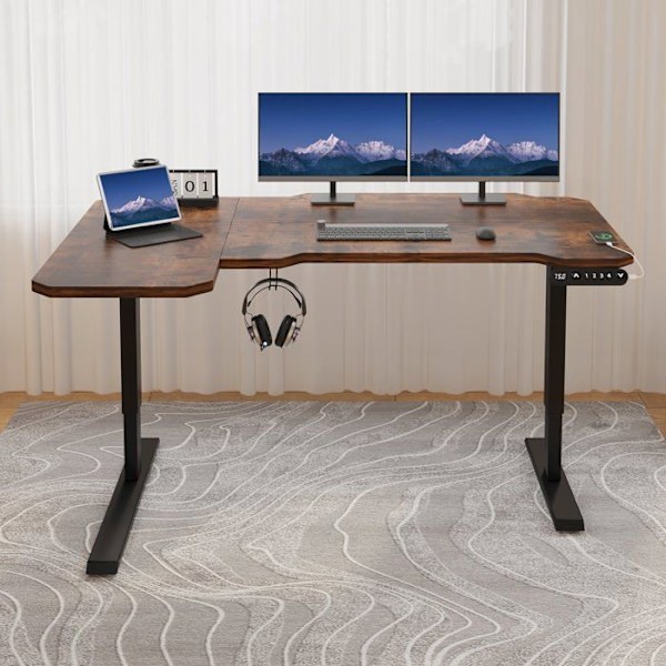 Radlove 150cm L Form Höjdjusterbart skrivbord-Elektriskt Höjdjusterbart Sitt-Stå-skrivbord, Brun kastanj