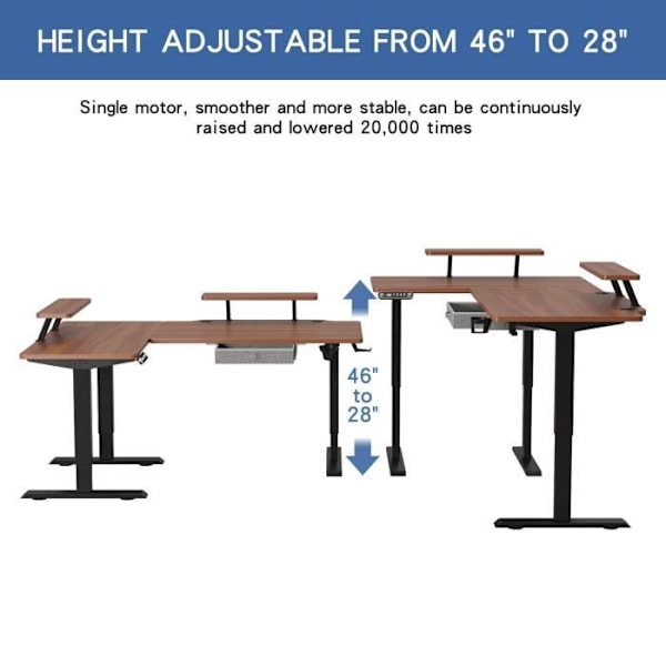 Radlove 160cm L Form Höjdjusterbart skrivbord-Elektriskt Höjdjusterbart Sitt-Stå-skrivbord, Ek kastanj