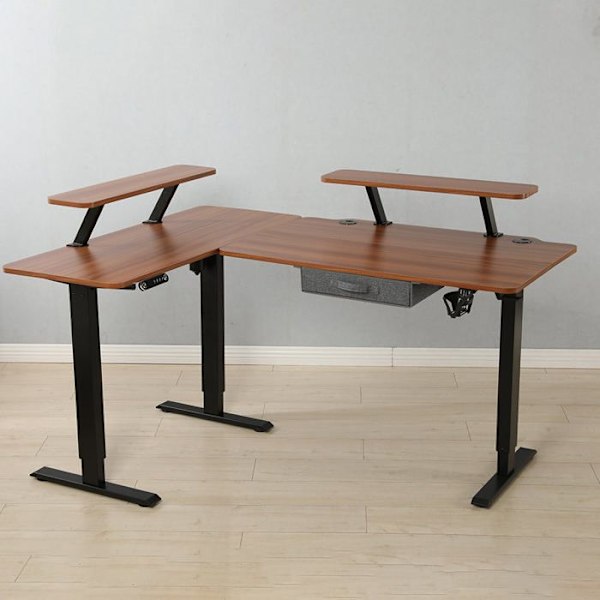 Radlove 160x120cm L Form Højdejusterbart hjørneskrivebord - elektrisk højdejusterbart sidde-stå skrivebord, eg farve Beige