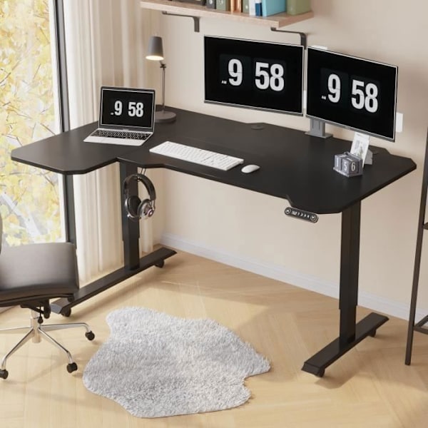 Radlove 150cm L Form Højde Justerbart Skrivebord-Elektrisk Højde Justerbart Sidde-Stå Skrivebord, Sort Svart