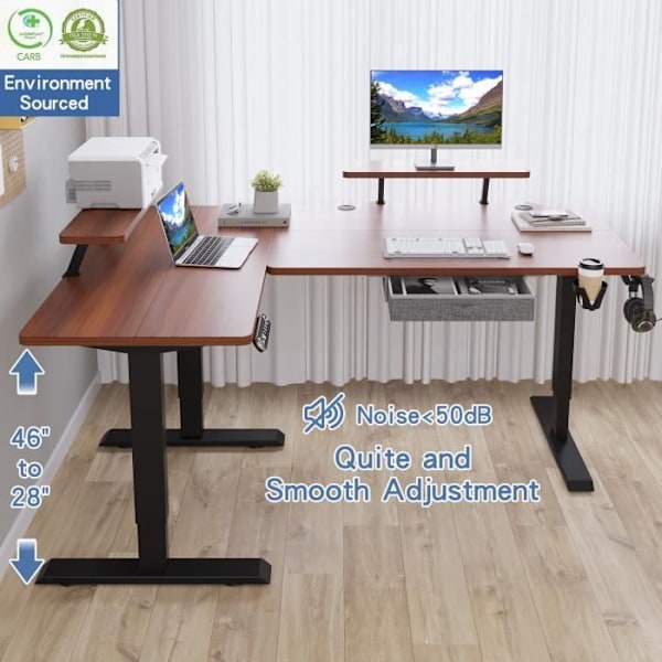 Radlove 160cm L Form Höjdjusterbart skrivbord-Elektriskt Höjdjusterbart Sitt-Stå-skrivbord, Ek kastanj