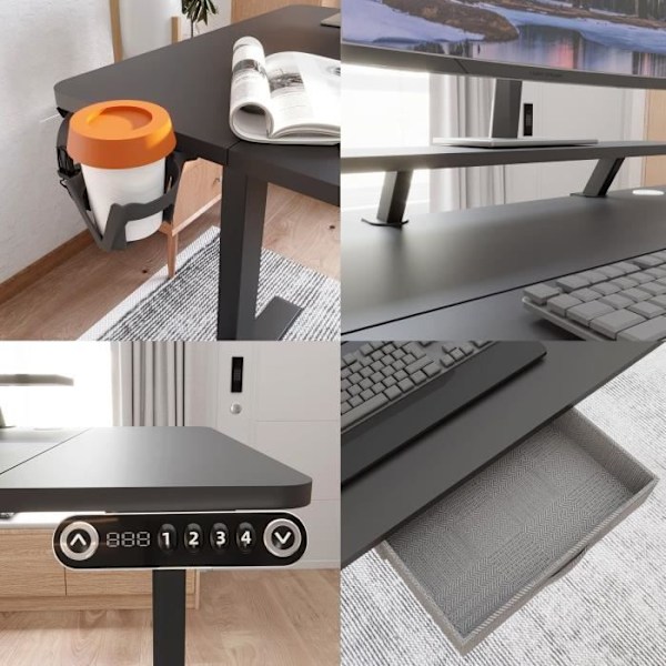 Radlove 160cm L Form Höjdjusterbart skrivbord-Elektriskt Höjdjusterbart Sitt-Stå-skrivbord,svart Svart