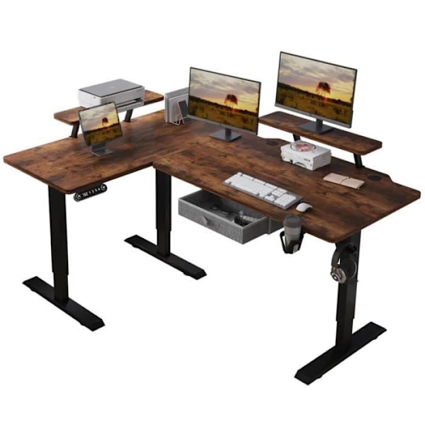 Radlove 160cm L Form Höjdjusterbart Skrivbord-Elektriskt Höjdjusterbart Sitt-Stå Skrivbord,Vintage Brun kastanj
