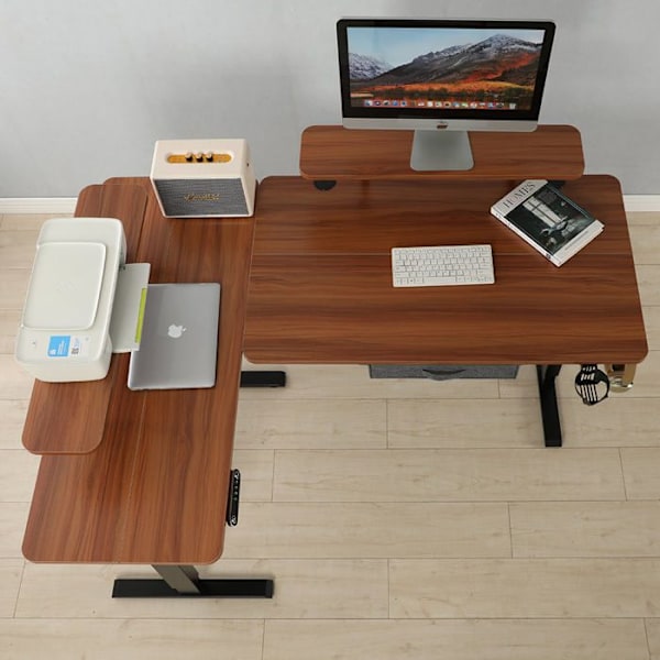 Radlove 160x120cm L Form Højdejusterbart hjørneskrivebord - elektrisk højdejusterbart sidde-stå skrivebord, eg farve Beige