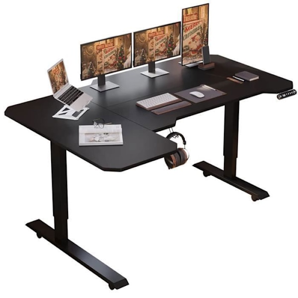 150 cm L Form Hjørne Skrivebord-Klassisk Sidde Stå Skrivebord Elektrisk højdejusterbar med 4 hukommelseskontroller (sort) Svart