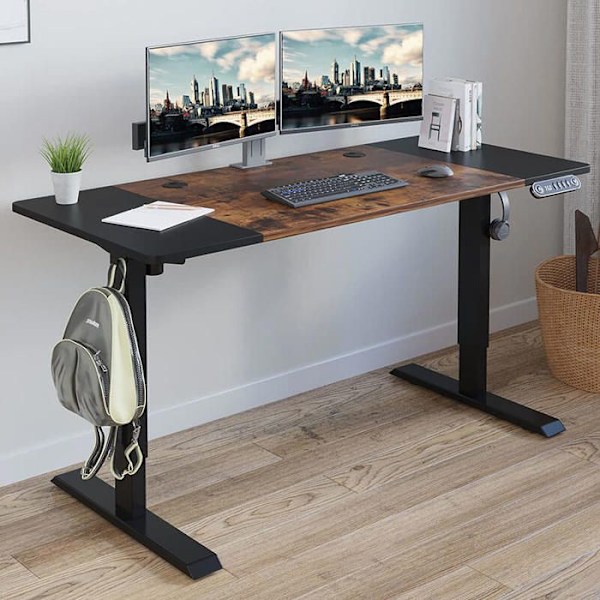 Radlove 160x76cm korkeussäädettävä tietokonepöytä - sähköisesti korkeussäädettävä istumapöytä, väri ruskea+musta kastanj