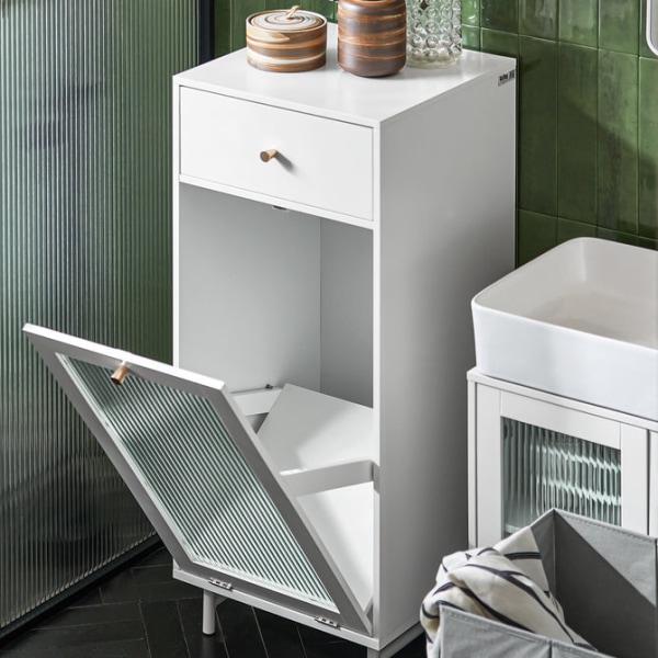 SoBuy Badrumsskåp med tvättkorg och lådor, Förvaringsmöbel badrum, BZR116-W White Laundry cabinet