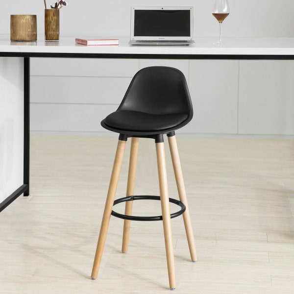 SoBuy, Høj køkkenstol / barstol: 70 cm, ben i massivt bøgetræ, F svart W39 x D39 x H92cm
