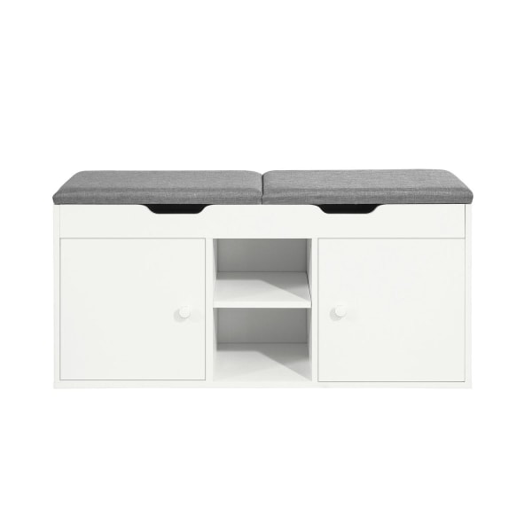 SoBuy Bänk med 2 dörrar Skobänk Hallmöbler FSR96-W White+Gray 100*34*48CM