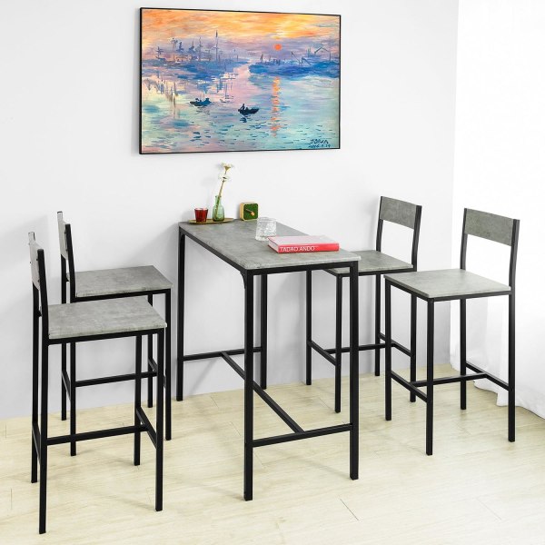 SoBuy Baaripöytä ja 4 baarijakkaraa Keittiön pöytä OGT14-HG Gray Rectangular table with 4 chairs