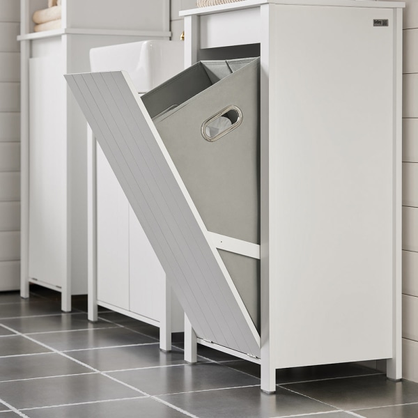 SoBuy Badeværelsesskab med Vasketøjskurv BZR100-W Laundry cabinet