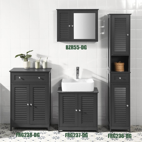SoBuy Högskåp badrum, hörnhylla med lådor och dörrar, FRG236-DG Gray High cabinet