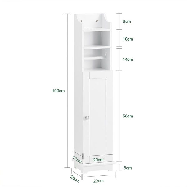 SoBuy Toalettrullehållare Badrumsskåp golvstående FRG177-W White W23 x D18 x H100cm