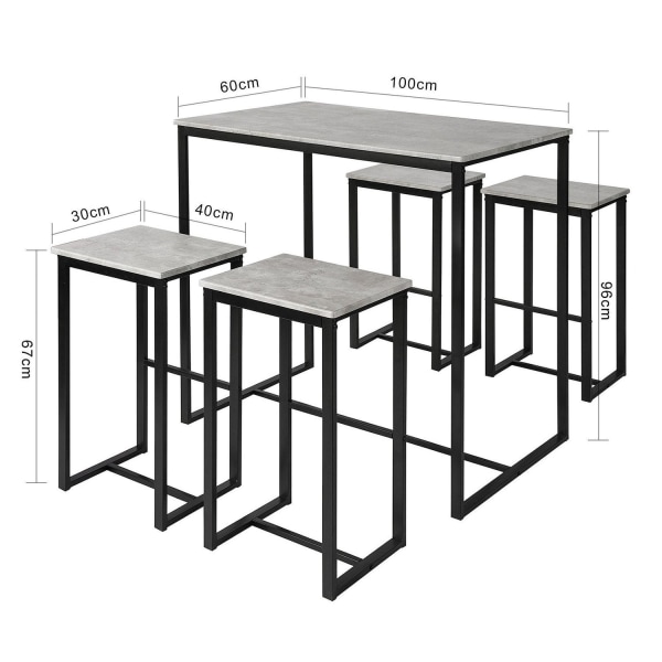 SoBuy Matgrupp Barbord och 4 stolar Köksbord Matbord OGT15-HG Gray