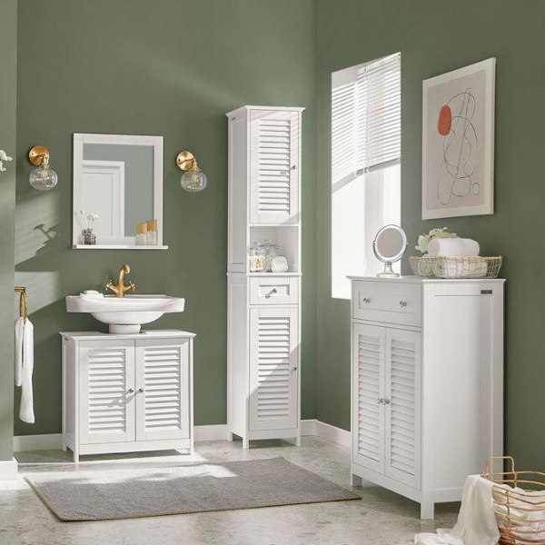 SoBuy Pesuallaskaappi 2 ovella, Kylpyhuonekaappi FRG237-W White Sink cabinet(on wall)