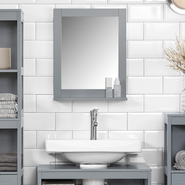 SoBuy Spegel med hylla, Spegel Badrumsmöbler,grå,FRG129-SG Grey Mirror