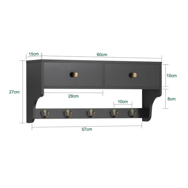 SoBuy Klädhängare Hängare Vägghylla med 2 korgar FRG178-SCH Black