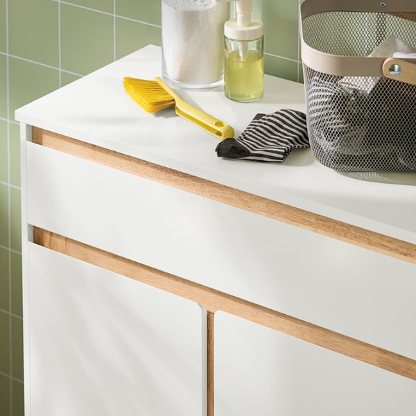 SoBuy Badeværelsesskab med Vasketøjskurv med skuffe BZR79-W White Laundry cabinet
