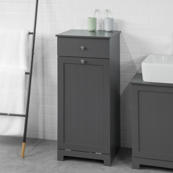 SoBuy Badrumsskåp med tvättkorg, Förvaringsmöbel badrum BZR21-DG Grey Laundry cabinet(1 door)