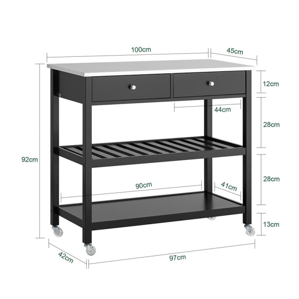 SoBuy Keittiösaareke 2 laatikko Tarjoiluvaunu apupöytä FKW47-SCH Black