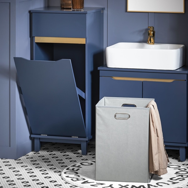 SoBuy Blått badrumsskåp med tvättkorg och lådor BZR114-B Blue Laundry cabinet