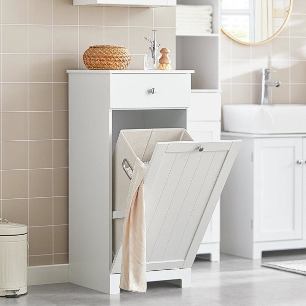 SoBuy Badrumsskåp med tvättkorg, Förvaringsmöbel badrum BZR21-W White Laundry cabinet(1 door)