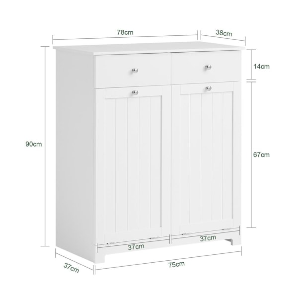 SoBuy Kylpyhuone kaappi pyykkikori Pyykkikaappi BZR33-W White Laundry cabinet(2 doors)