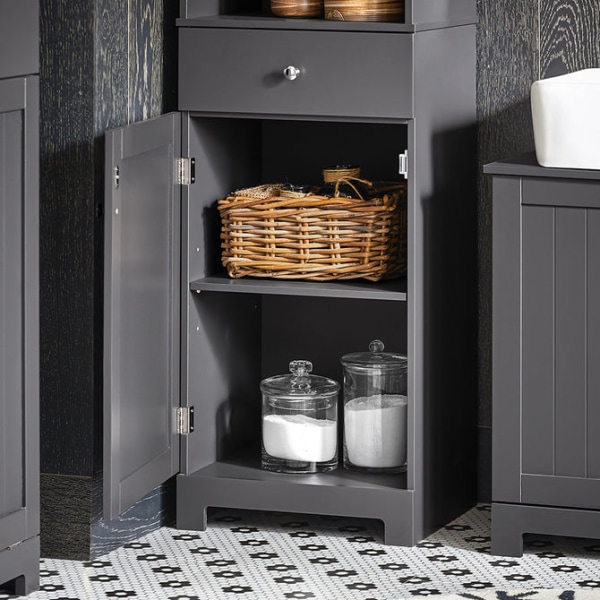 SoBuy Højt badeværelsesskab med skuffe og låge BZR17-DG Grey High cabinet