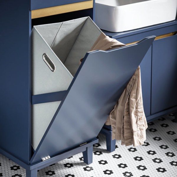 SoBuy Blått badrumsskåp med tvättkorg och lådor BZR114-B Blue Laundry cabinet